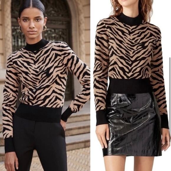 A.L.C. Lola Black & Tan Tiger Print Knit Sweater Size Small - Picture 6 of 16